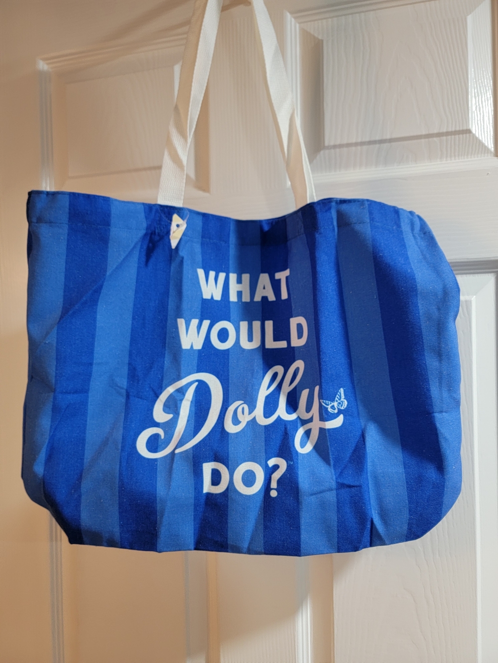 New-Dolly Parton 'What Would Dolly Do?' Blue Striped Tote Bag